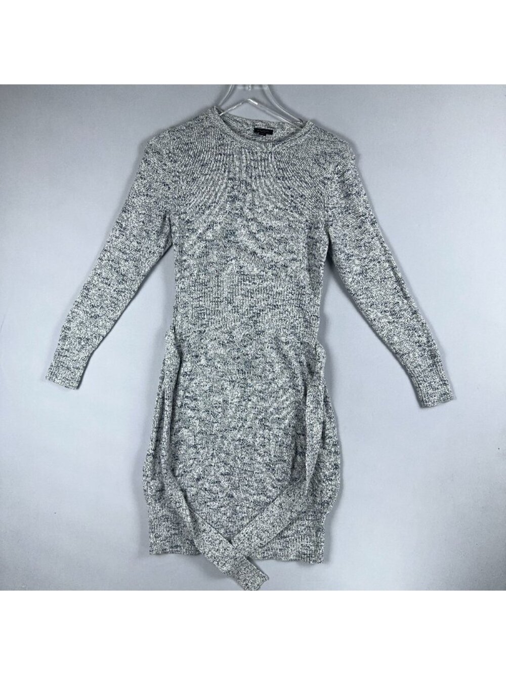 Ann Taylor Dress Size Small Gray Sweater Long Sleeves Tie Waist Crew Neck